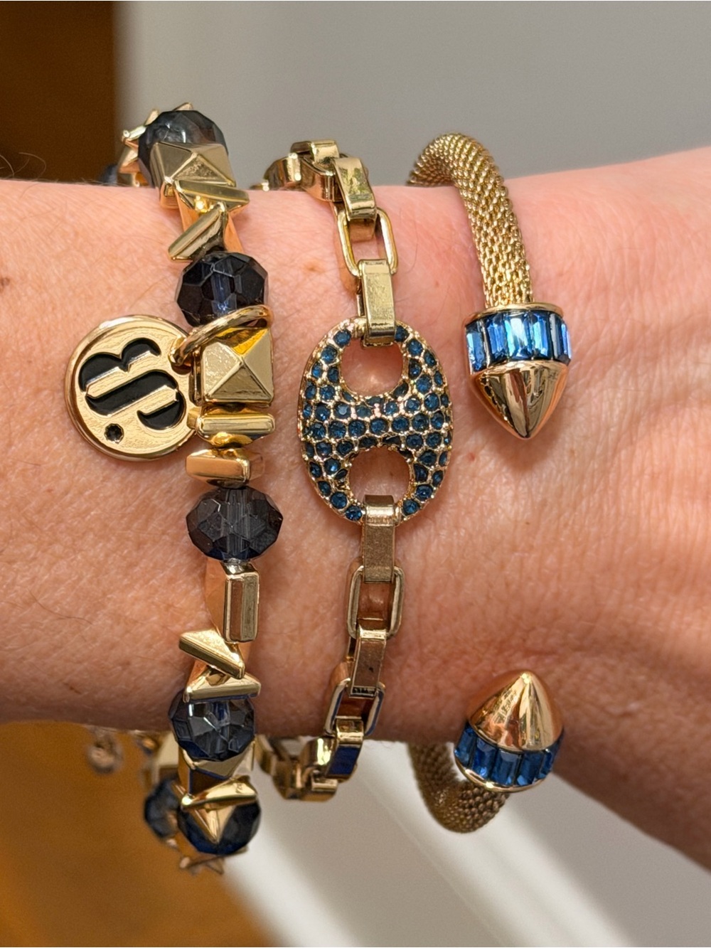Bomb Party NWOT! Gold-Tone Women's Bracelet Stack with Blue Accents